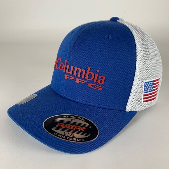 Columbia Other - Columbia PFG Blue White USA Stretch Fitted Hat Mens L/XL New